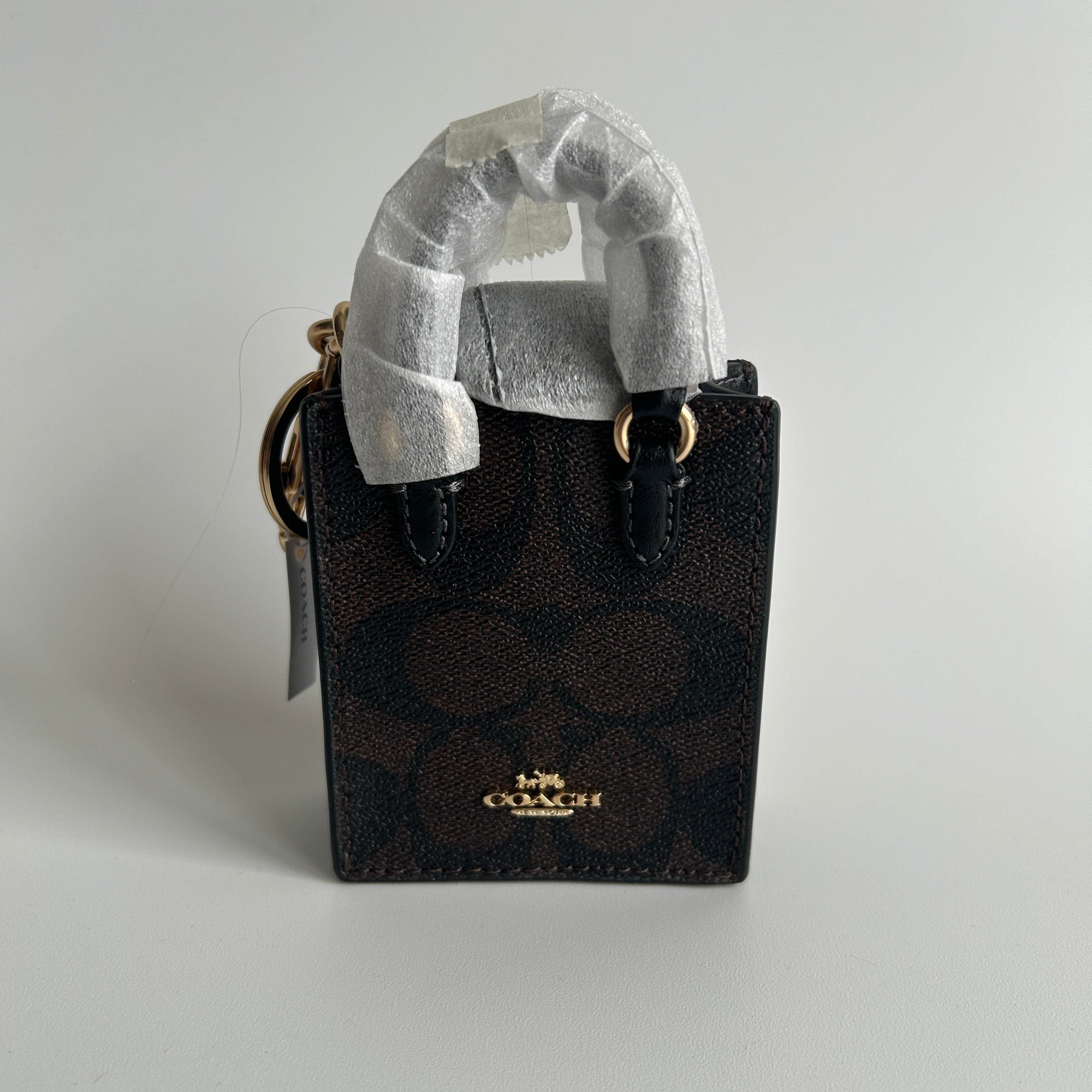 Coach Mini North South Tote Brown Signature Canvas Bag Charm NWT