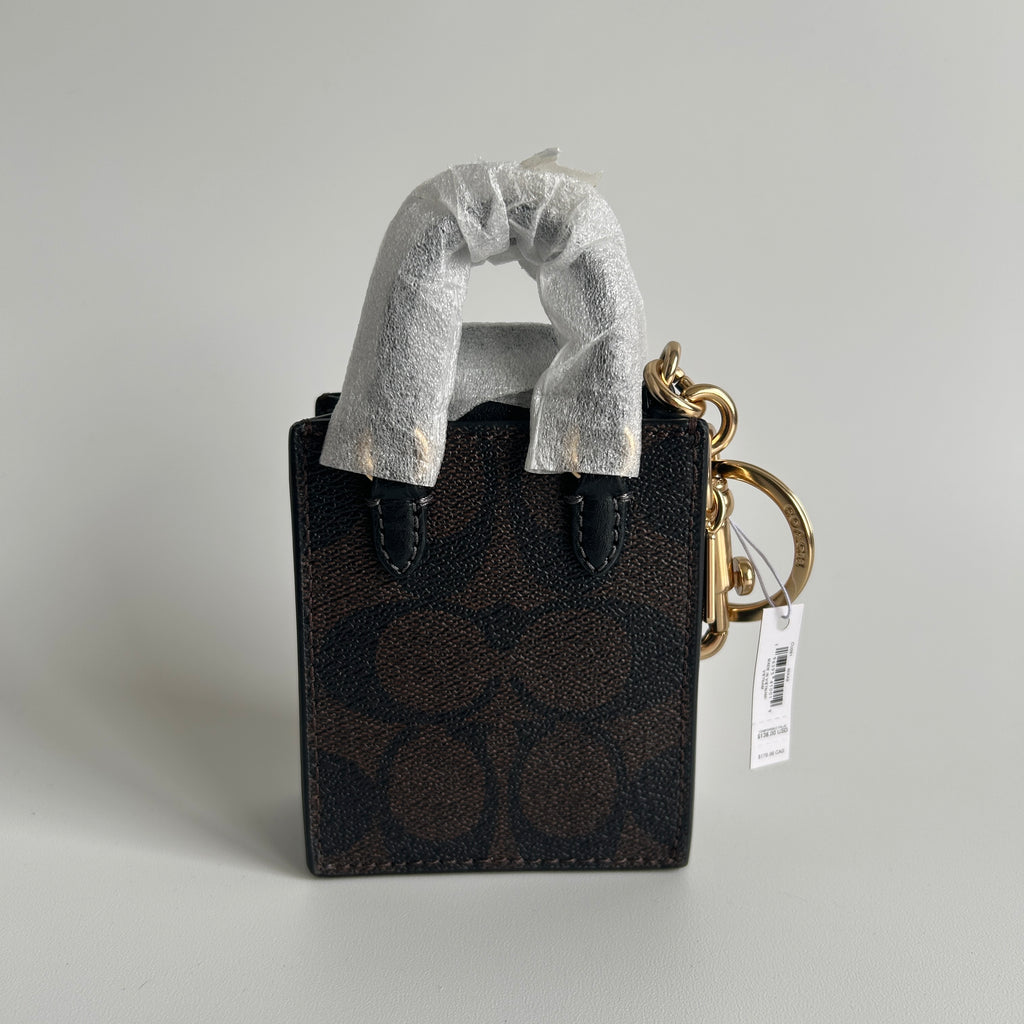 Coach Mini North South Tote Brown Signature Canvas Bag Charm NWT