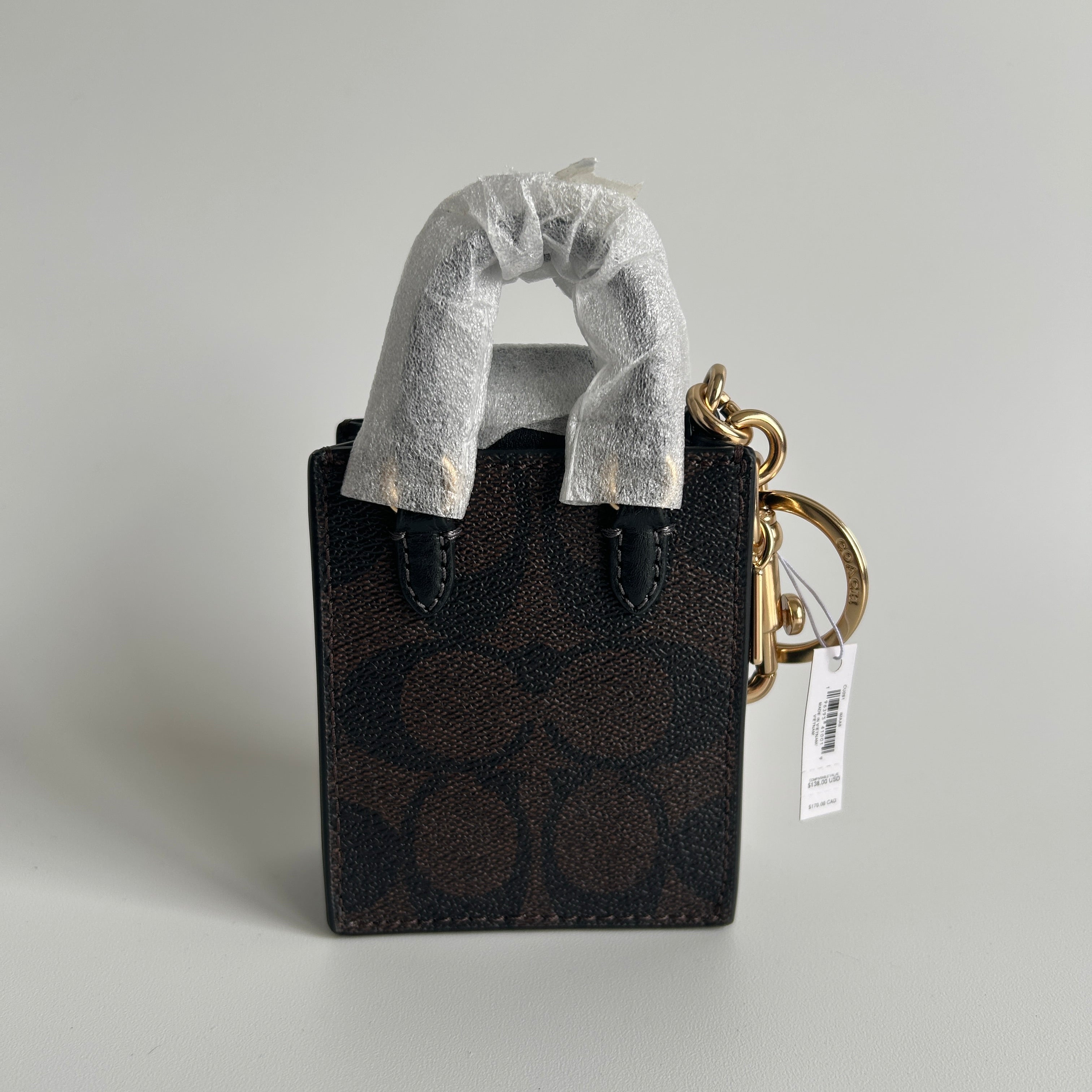 Coach Mini North South Tote Brown Signature Canvas Bag Charm NWT