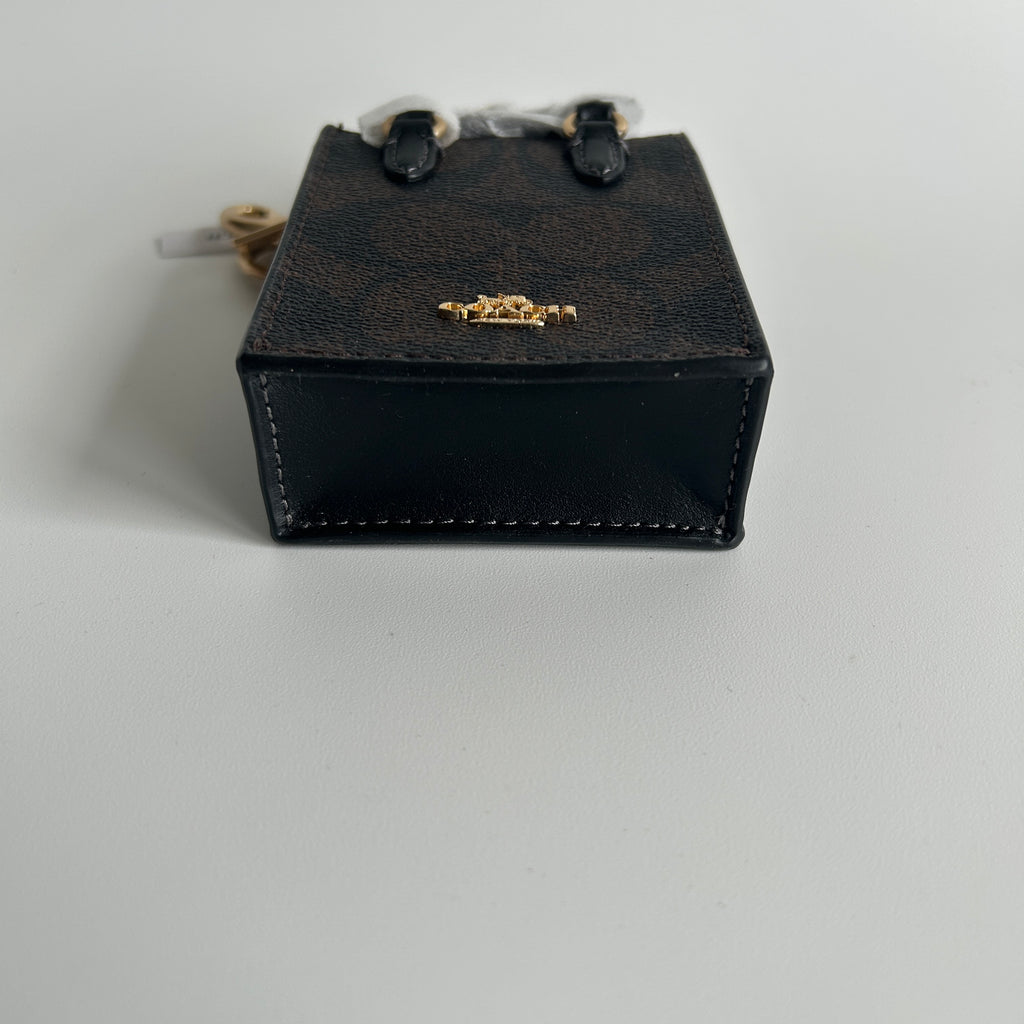 Coach Mini North South Tote Brown Signature Canvas Bag Charm NWT