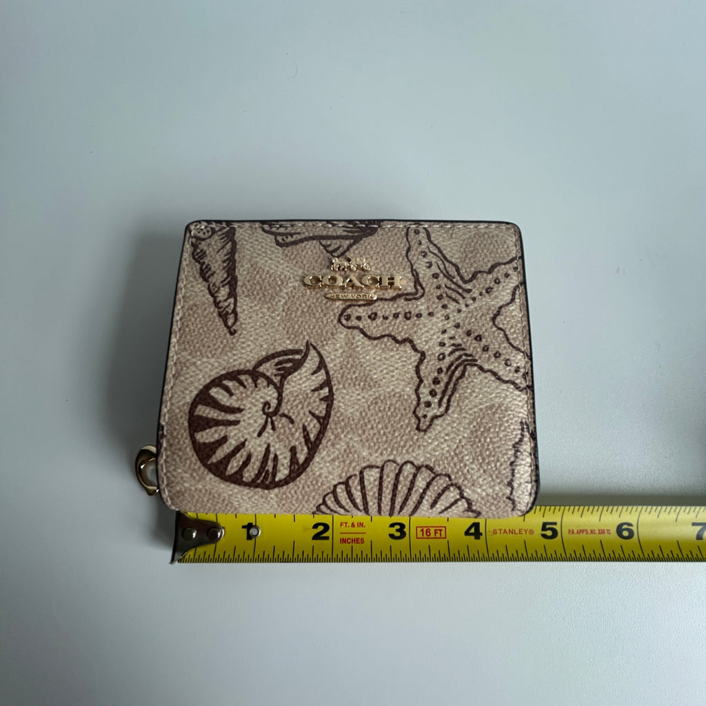 Coach Snap Wallet Seashell Print Khaki Brown Signature Canvas Excellent