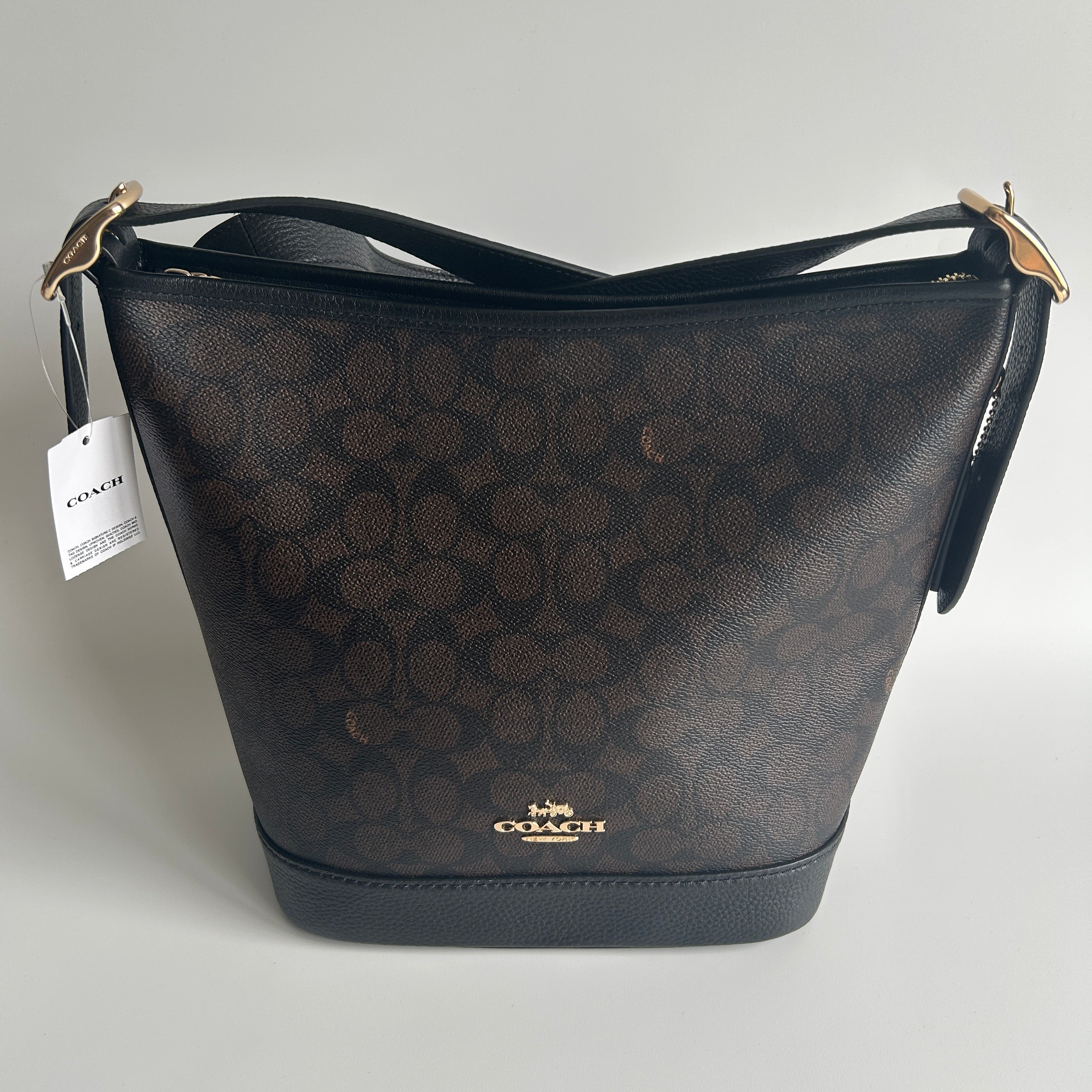 Coach Jude Bag Walnut Black Signature Canvas Leather Shoulder Bag New