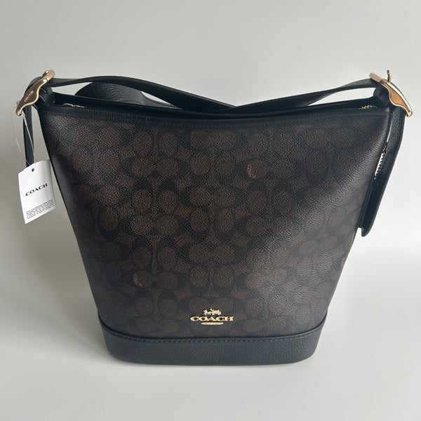 Coach Jude Bag Walnut Black Signature Canvas Leather Shoulder Bag New