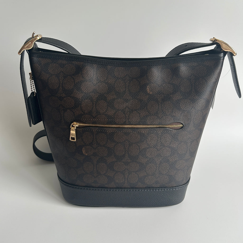 Coach Jude Bag Walnut Black Signature Canvas Leather Shoulder Bag New