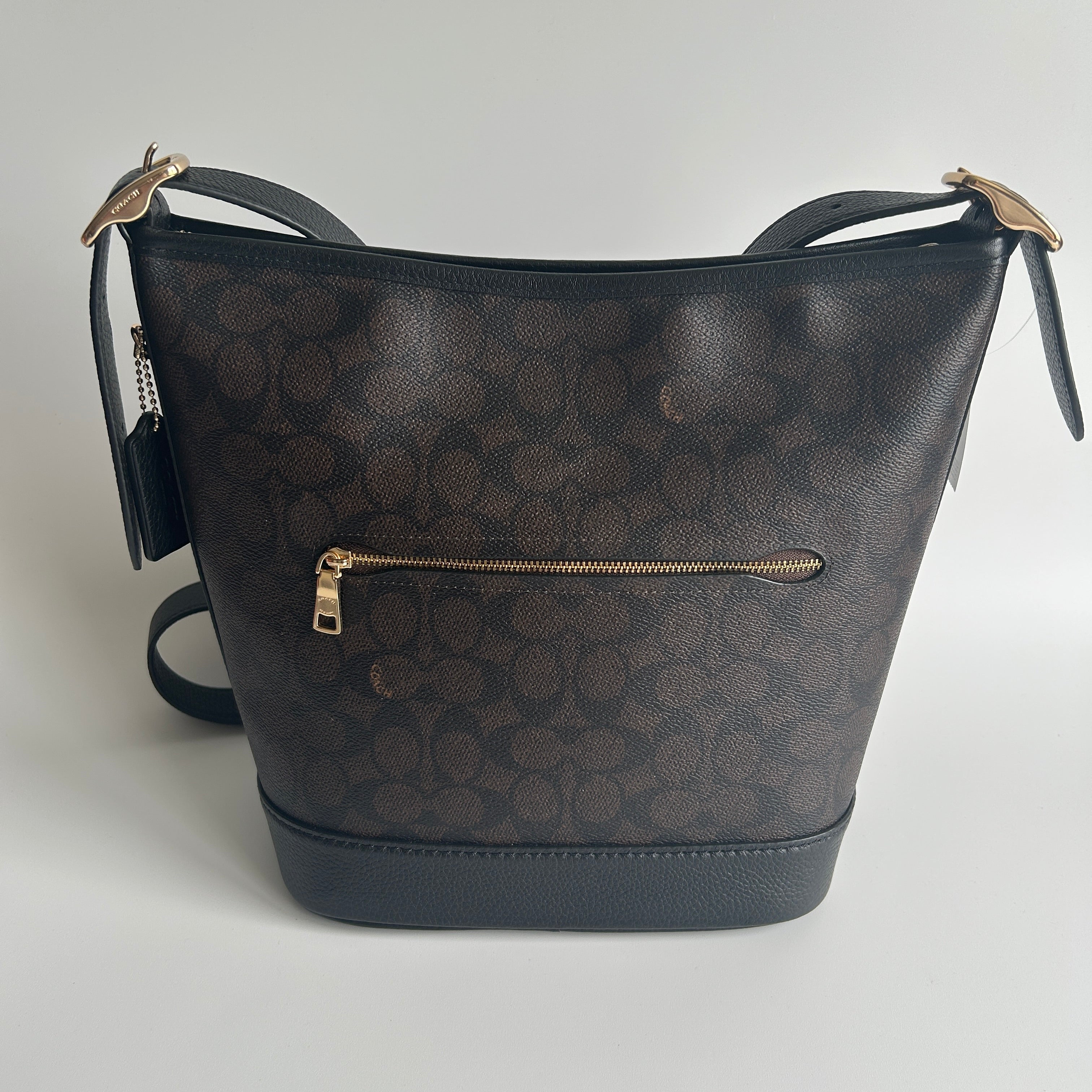 Coach Jude Bag Walnut Black Signature Canvas Leather Shoulder Bag New