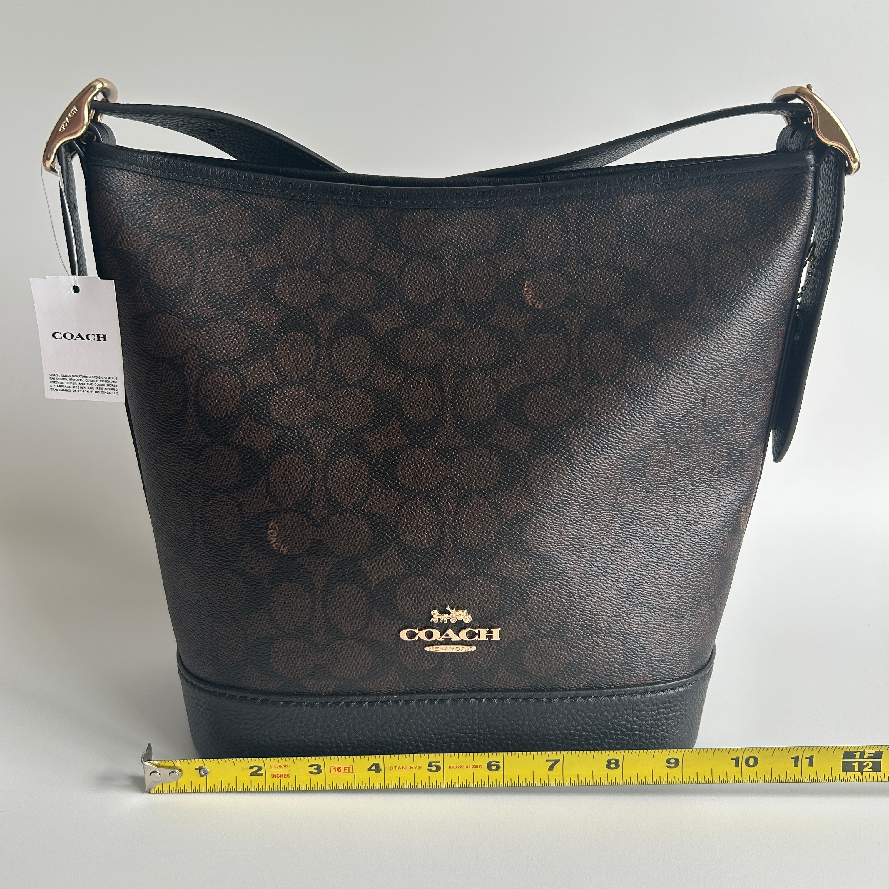 Coach Jude Bag Walnut Black Signature Canvas Leather Shoulder Bag New