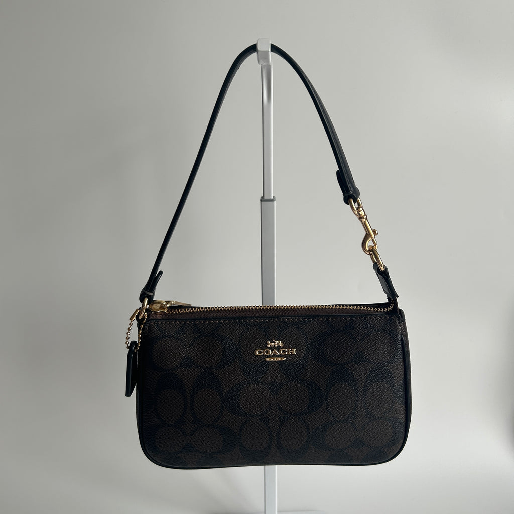 Coach Nolita 19 Brown Signature Canvas Leather Shoulder Bag Excellent