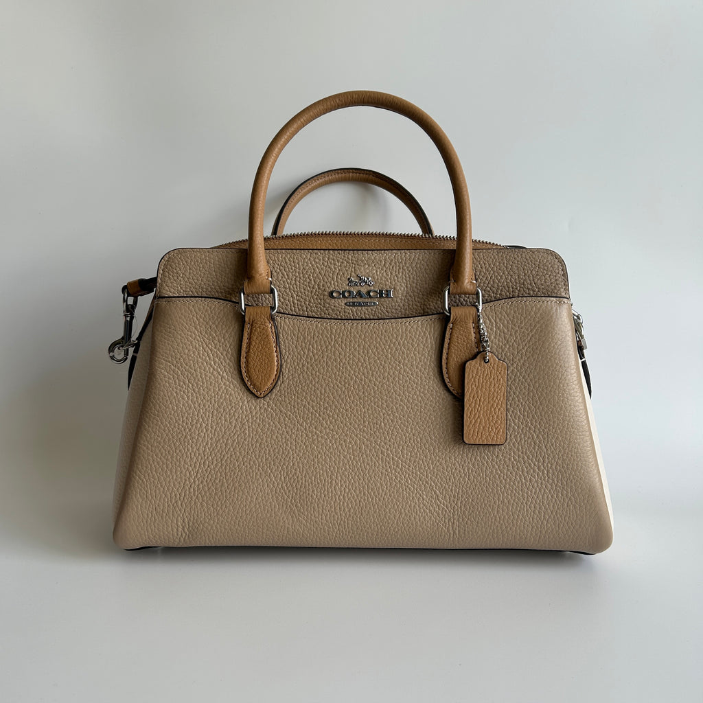 Coach Darcie Carryall Sandy Beige Multi Pebbled Leather Satchel NEW