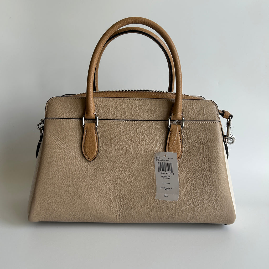 Coach Darcie Carryall Sandy Beige Multi Pebbled Leather Satchel NEW