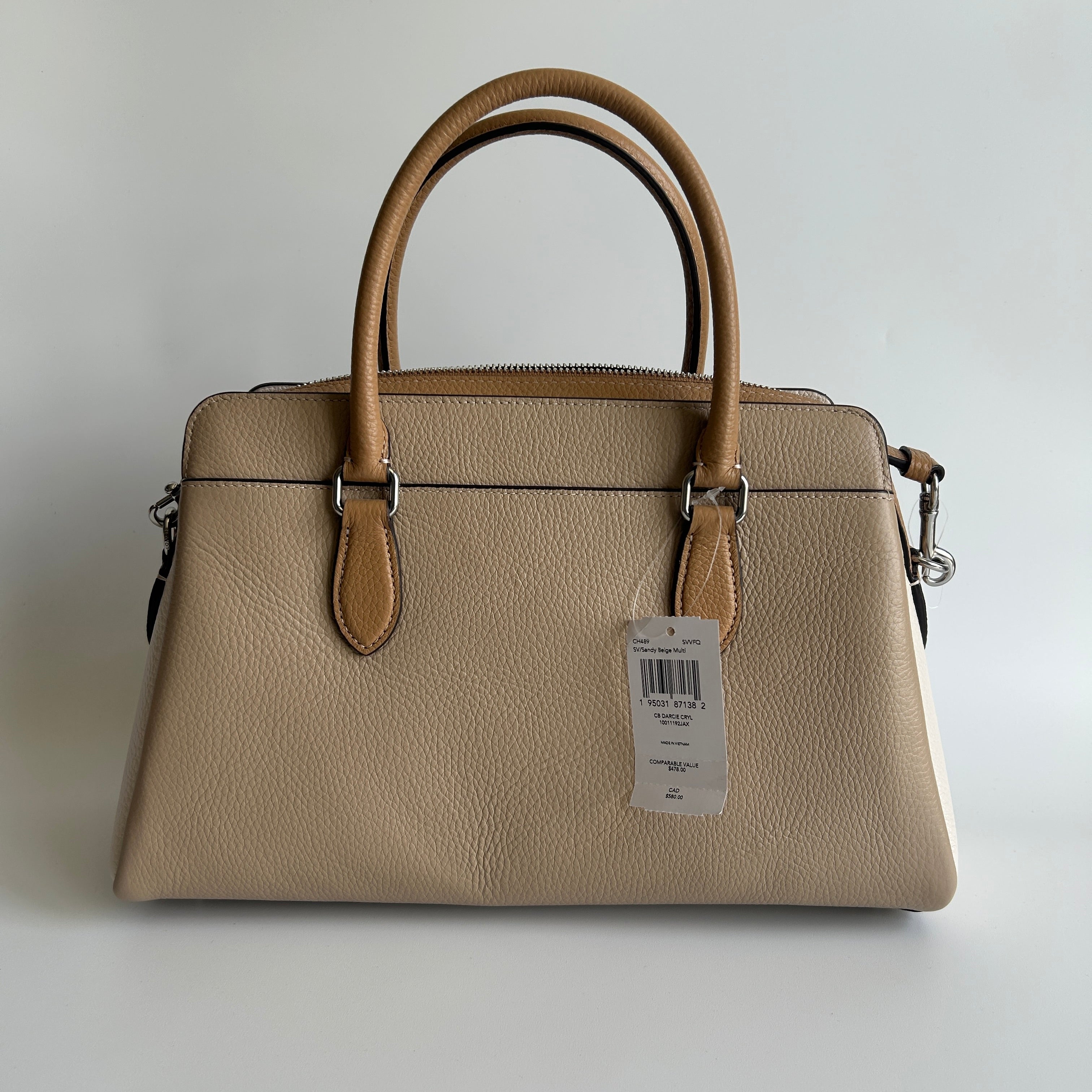 Coach Darcie Carryall Sandy Beige Multi Pebbled Leather Satchel NEW