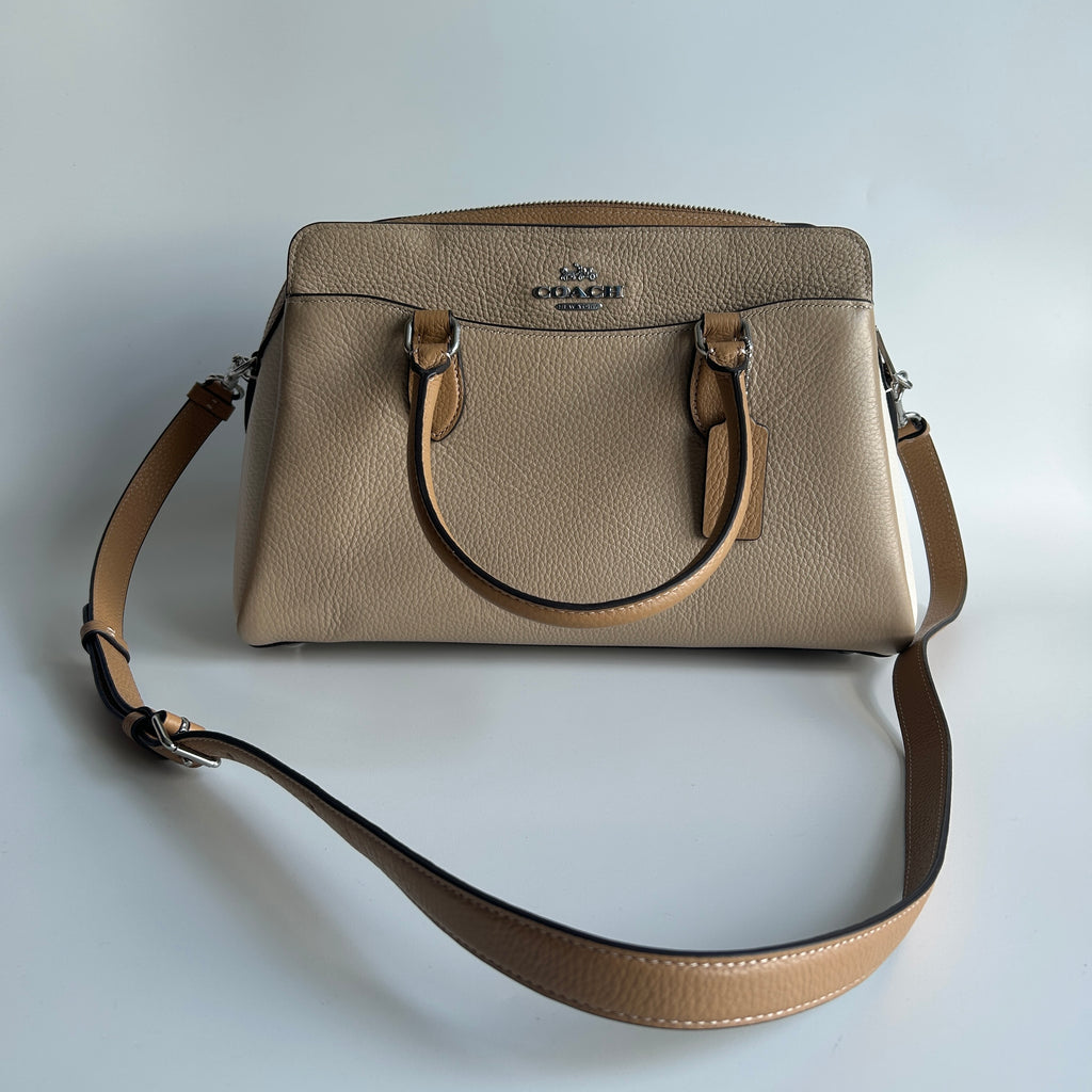 Coach Darcie Carryall Sandy Beige Multi Pebbled Leather Satchel NEW