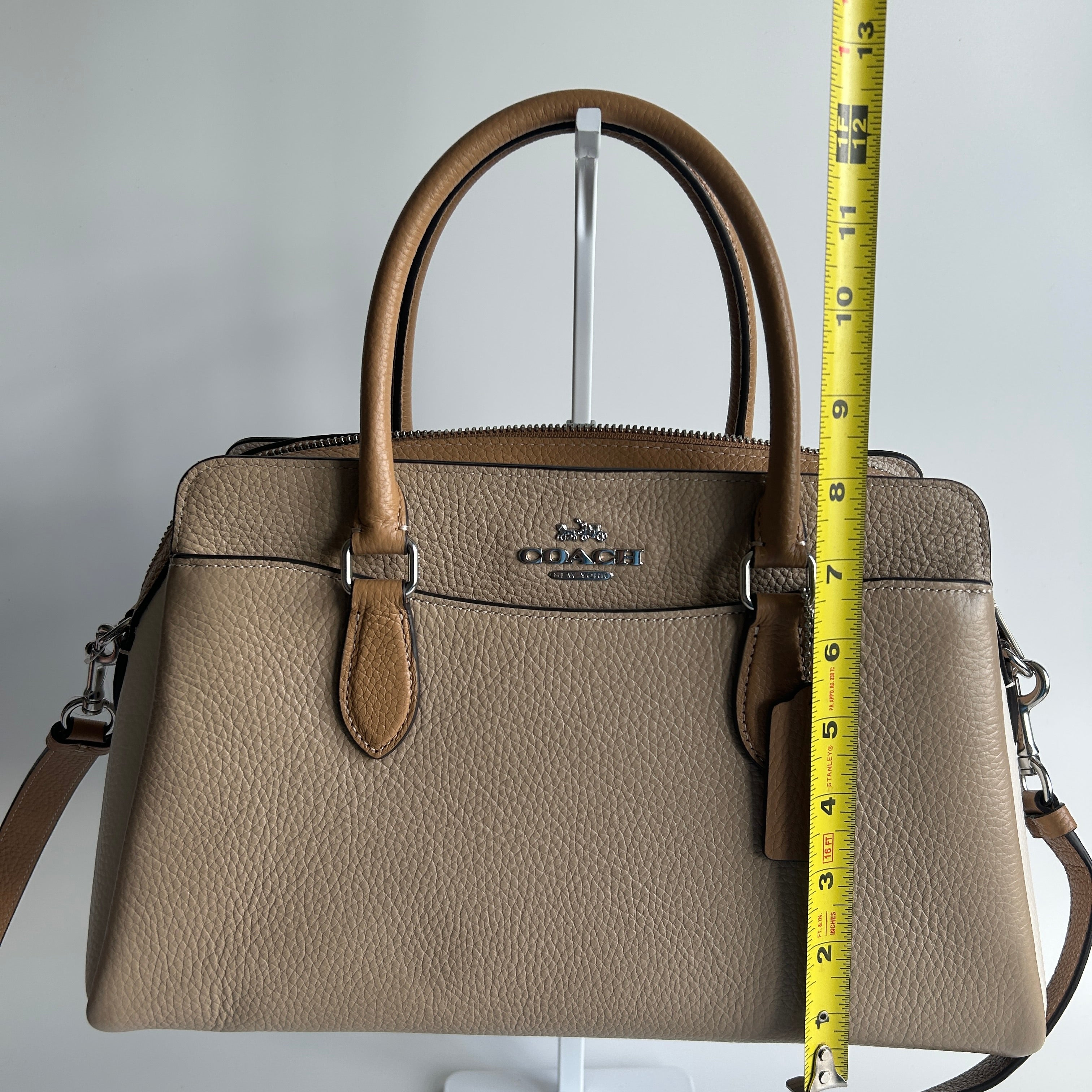 Coach Darcie Carryall Sandy Beige Multi Pebbled Leather Satchel NEW