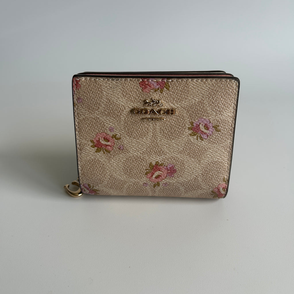 Coach Snap Wallet Chalk Floral Signature Canvas C8703 Excellent