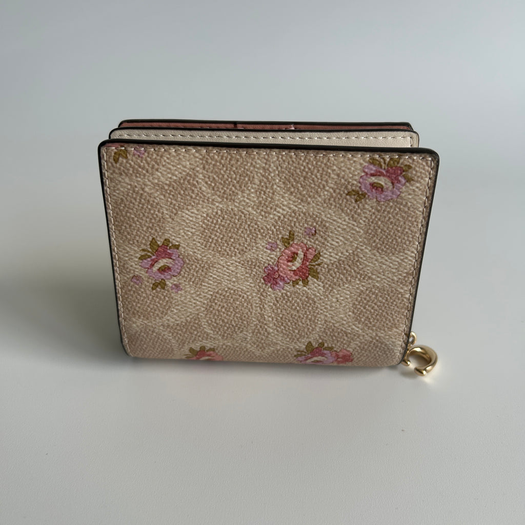 Coach Snap Wallet Chalk Floral Signature Canvas C8703 Excellent