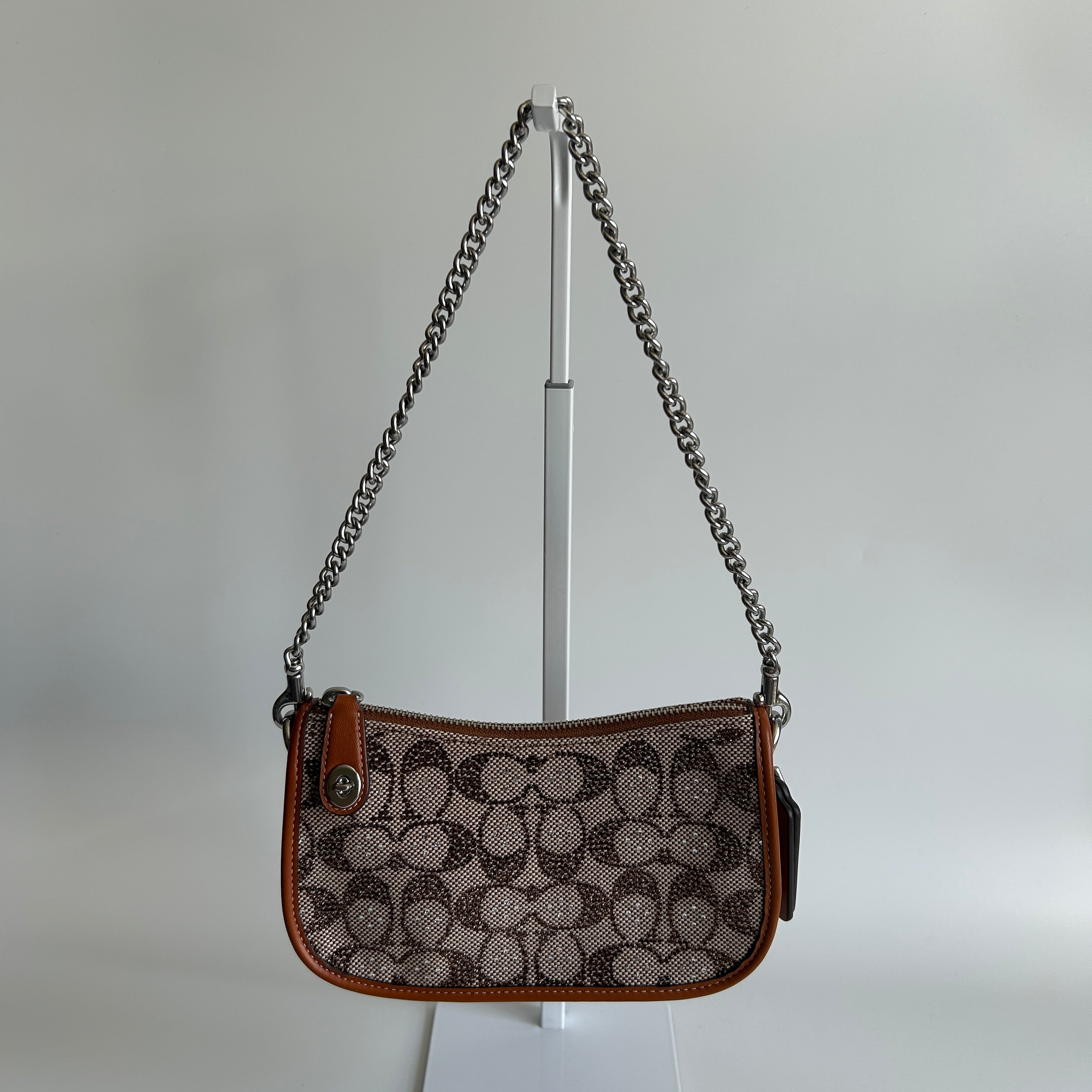 Coach Swinger 20 Brown Signature Crystal Jacquard Leather Shoulder Bag Excellent
