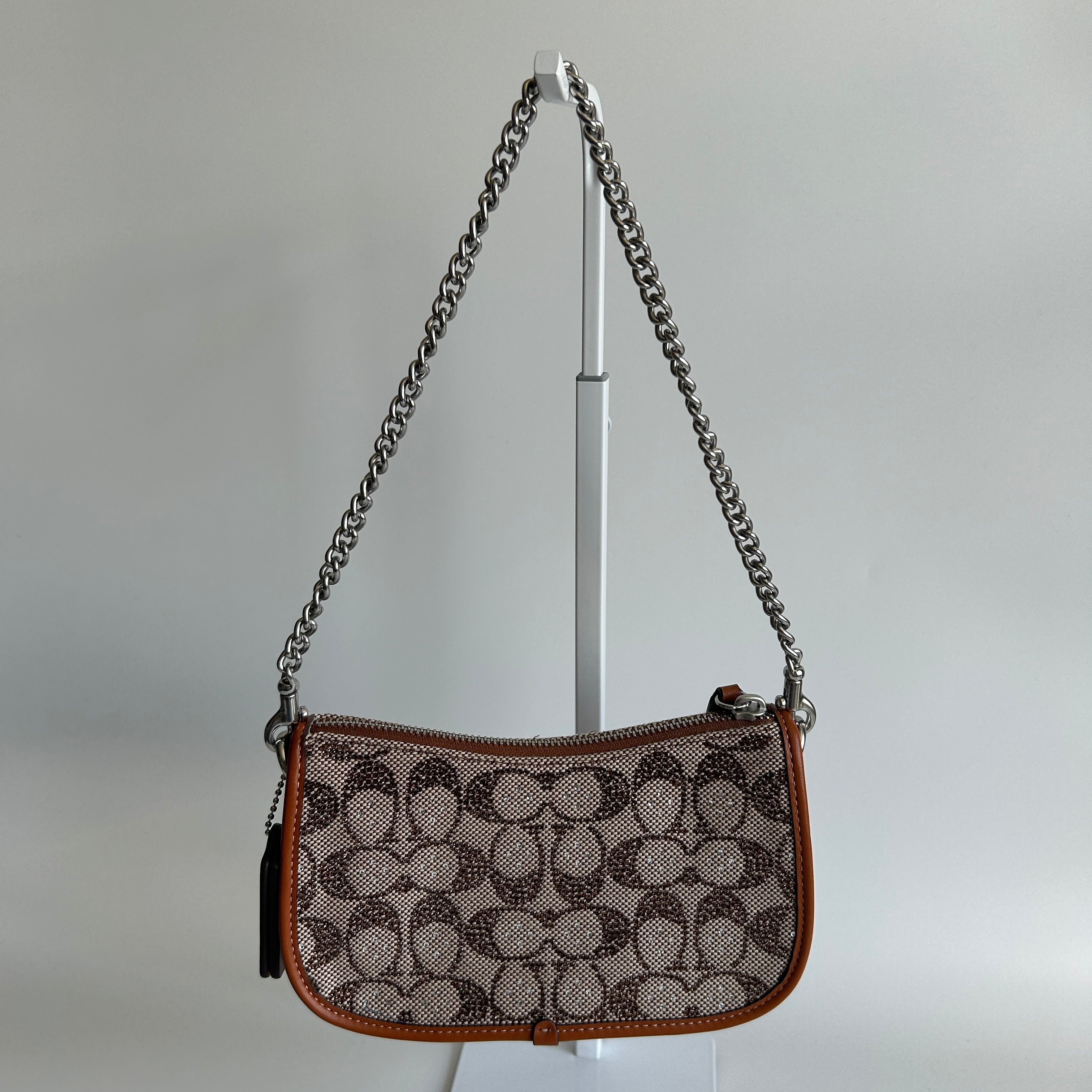 Coach Swinger 20 Brown Signature Crystal Jacquard Leather Shoulder Bag Excellent