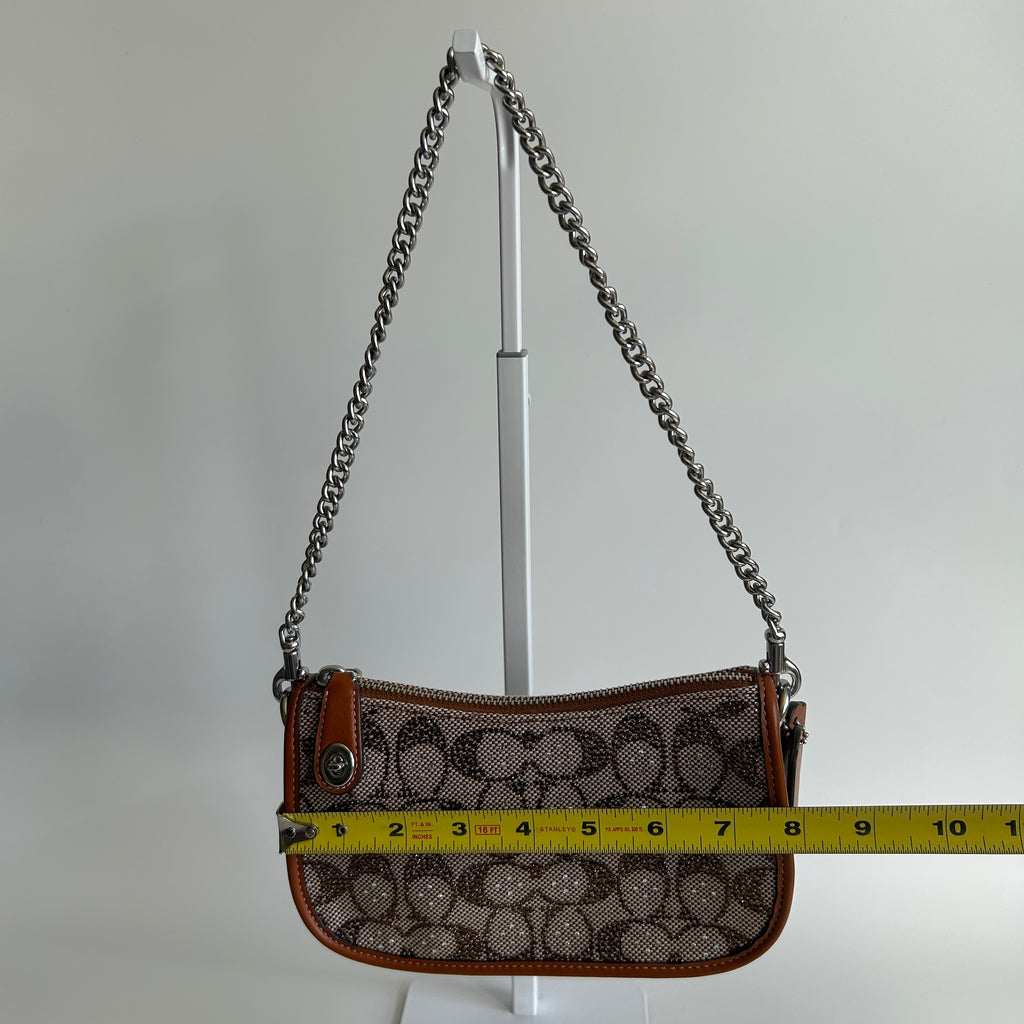 Coach Swinger 20 Brown Signature Crystal Jacquard Leather Shoulder Bag Excellent