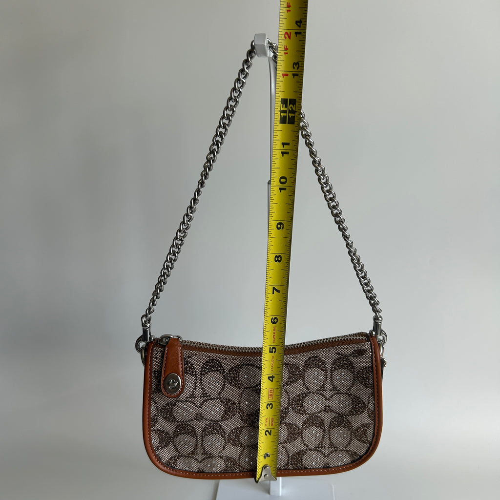 Coach Swinger 20 Brown Signature Crystal Jacquard Leather Shoulder Bag Excellent