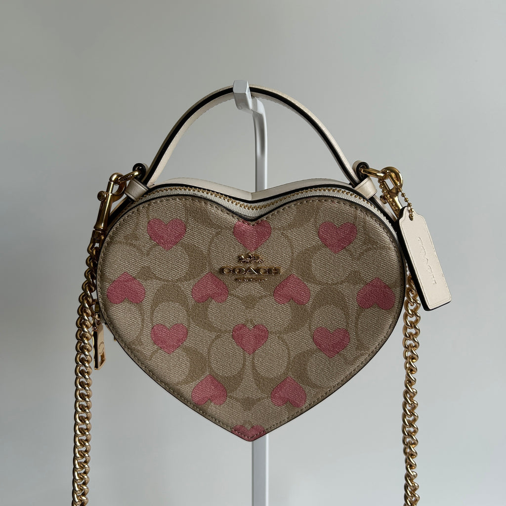 Coach Heart Bag Chalk White Signature Canvas Pink Hearts Crossbody Good
