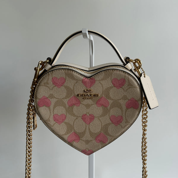 Coach Heart Bag Chalk White Signature Canvas Pink Hearts Crossbody Good
