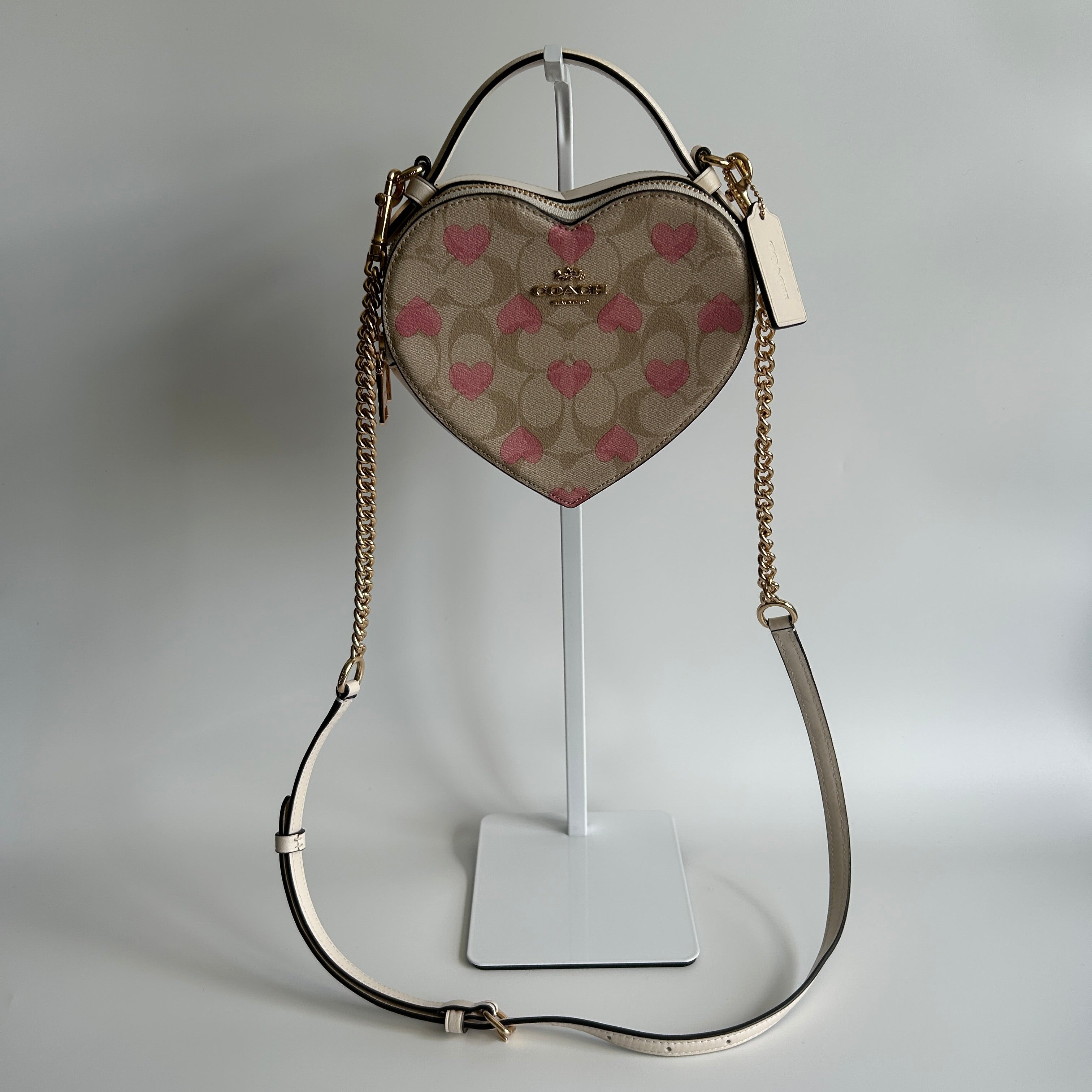 Coach Heart Bag Chalk White Signature Canvas Pink Hearts Crossbody Good