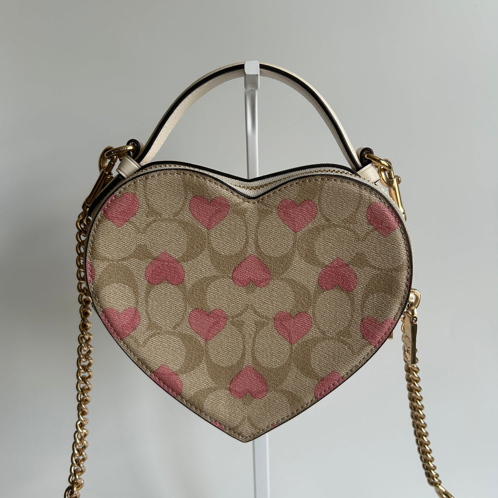 Coach Heart Bag Chalk White Signature Canvas Pink Hearts Crossbody Good