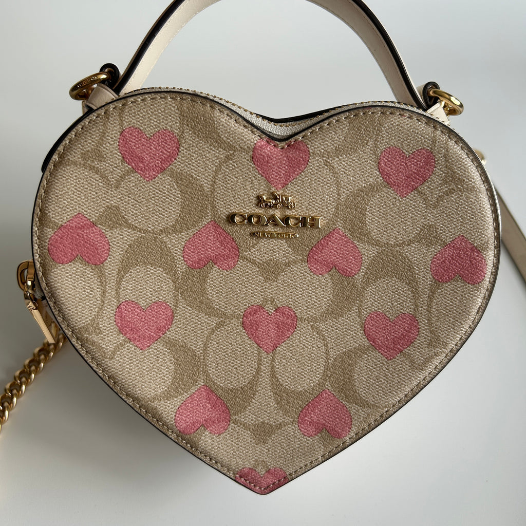 Coach Heart Bag Chalk White Signature Canvas Pink Hearts Crossbody Good