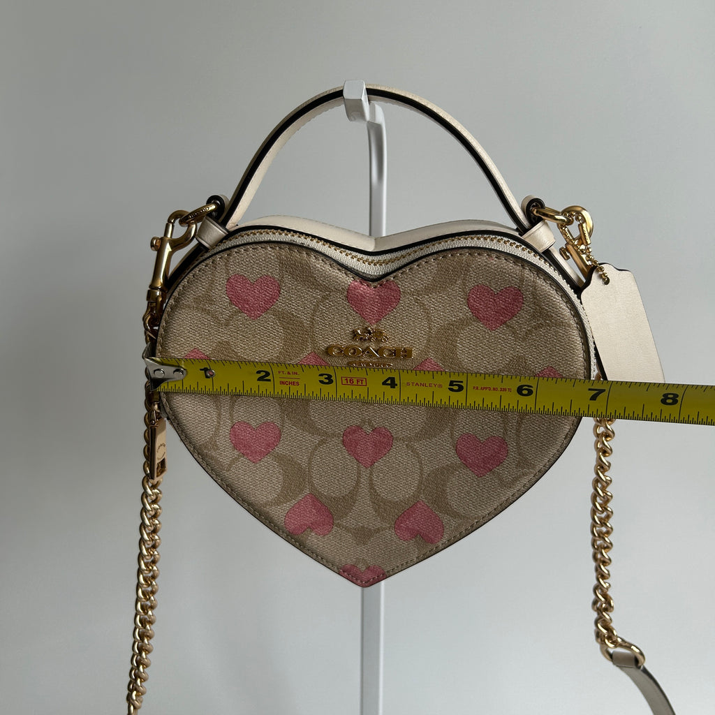 Coach Heart Bag Chalk White Signature Canvas Pink Hearts Crossbody Good