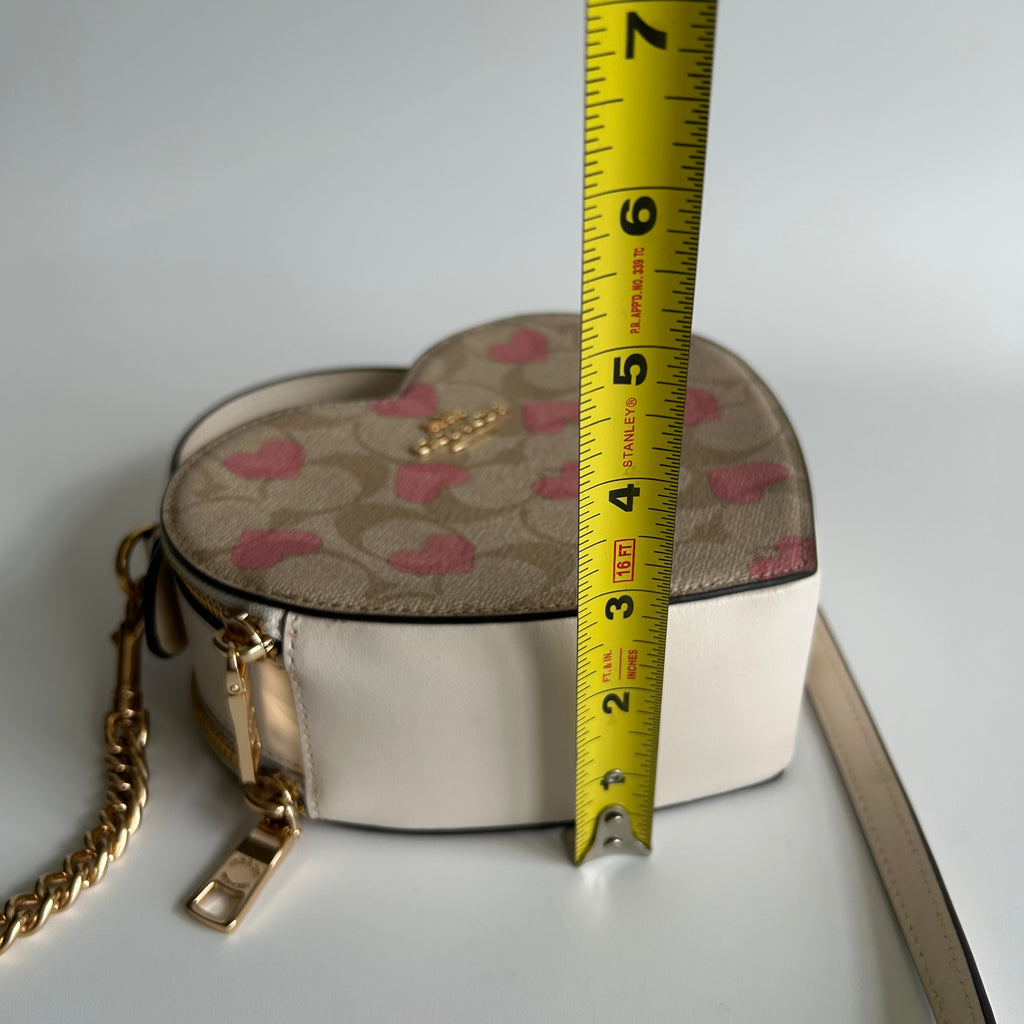 Coach Heart Bag Chalk White Signature Canvas Pink Hearts Crossbody Good