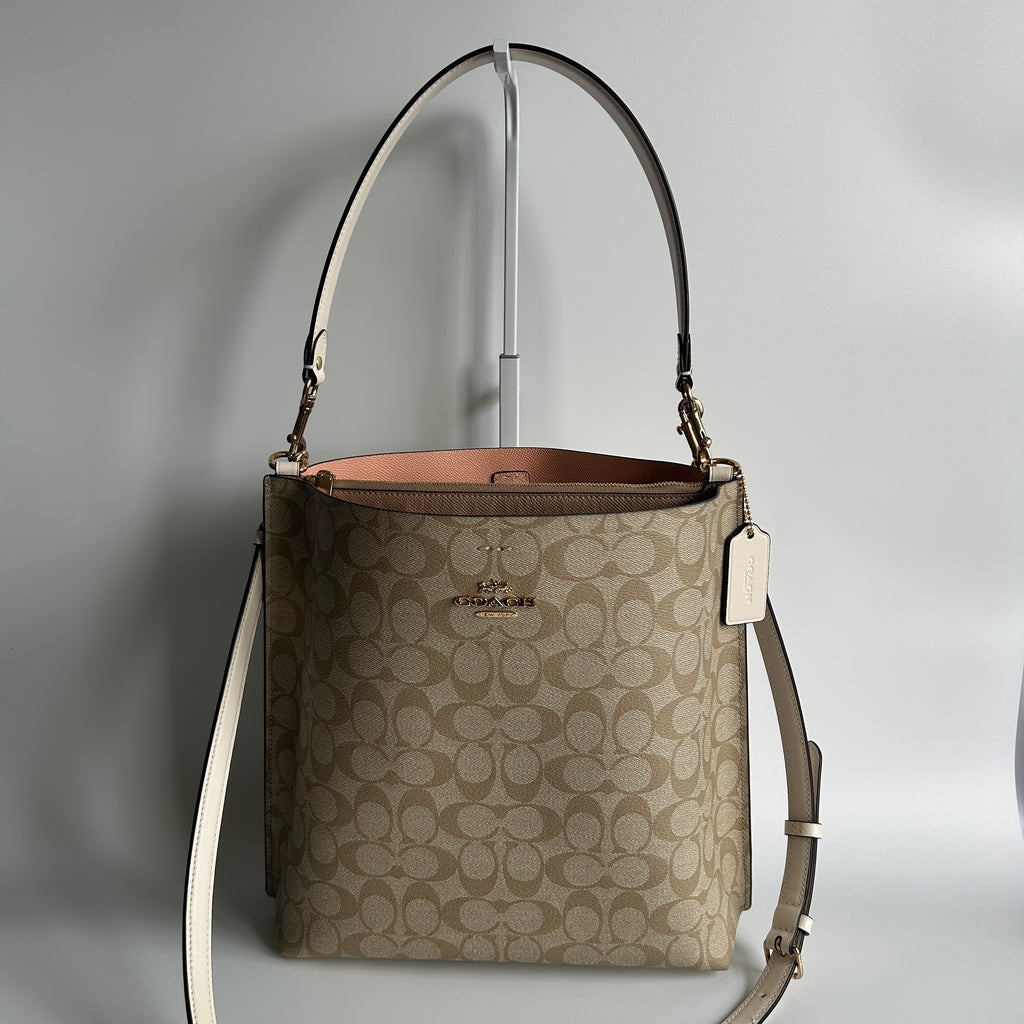 Coach Mollie CA561 Khaki Chalk Canvas Leather Bucket Bag Excellent