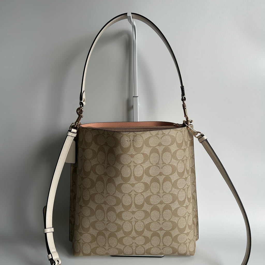 Coach Mollie CA561 Khaki Chalk Canvas Leather Bucket Bag Excellent