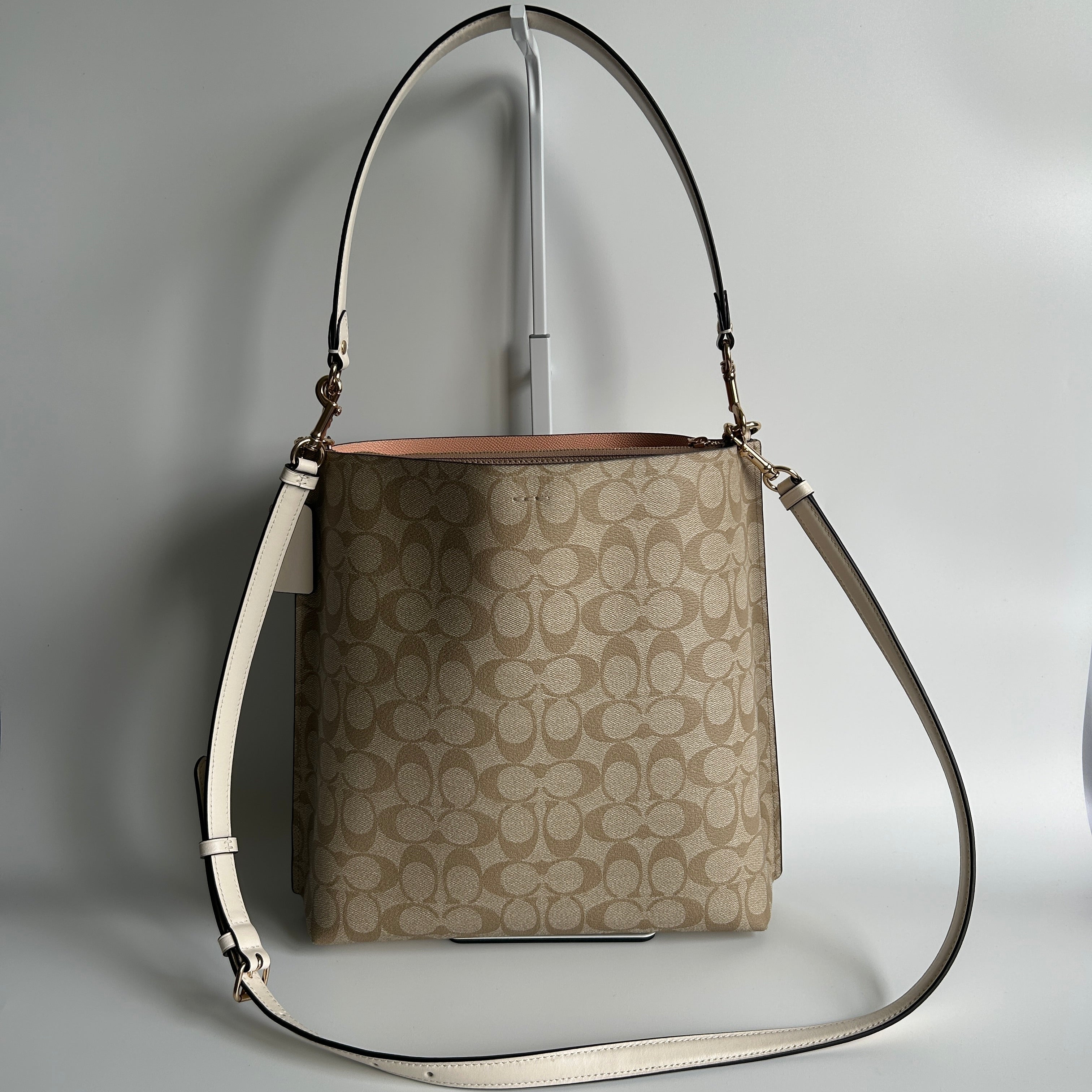Coach Mollie CA561 Khaki Chalk Canvas Leather Bucket Bag Excellent