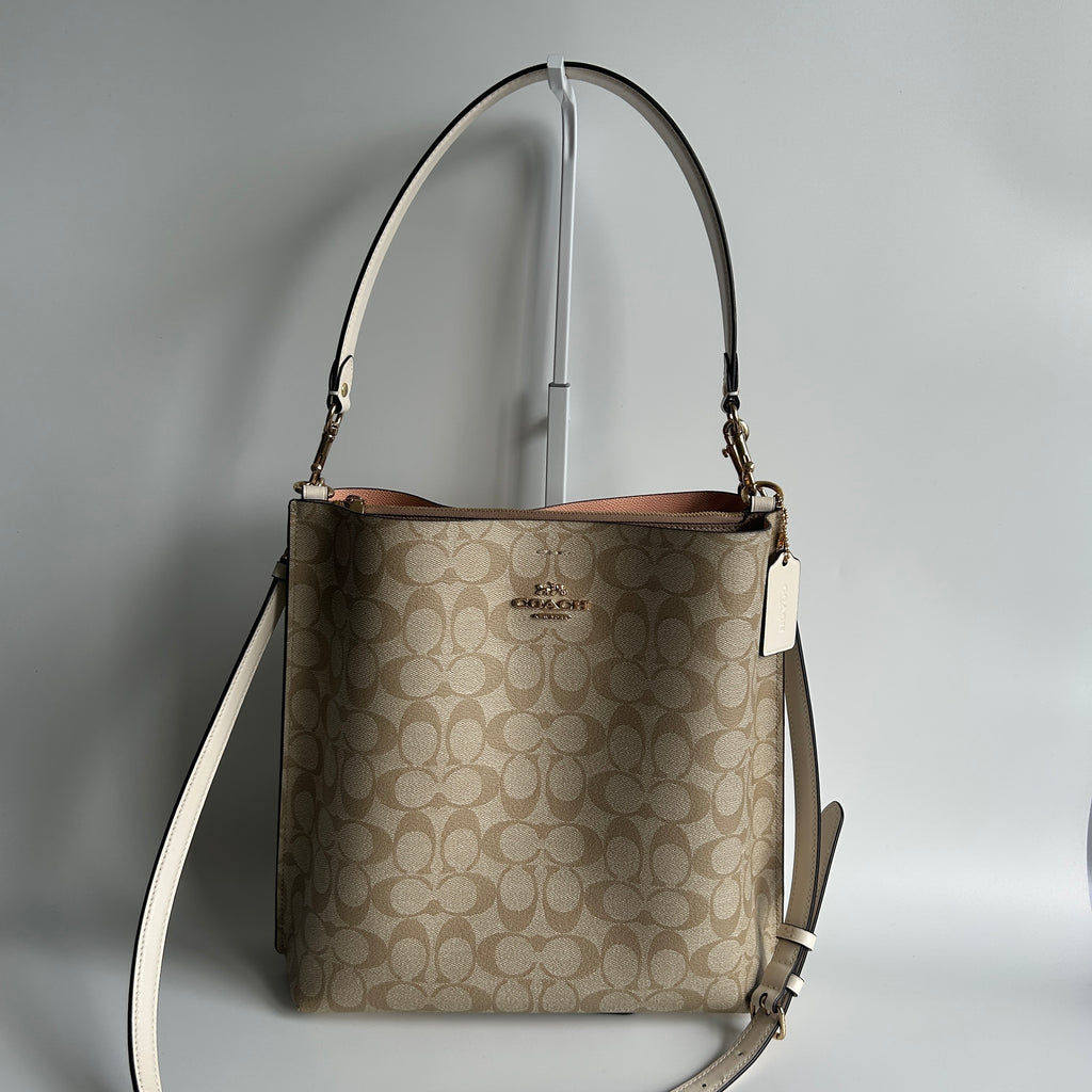 Coach Mollie CA561 Khaki Chalk Canvas Leather Bucket Bag Excellent
