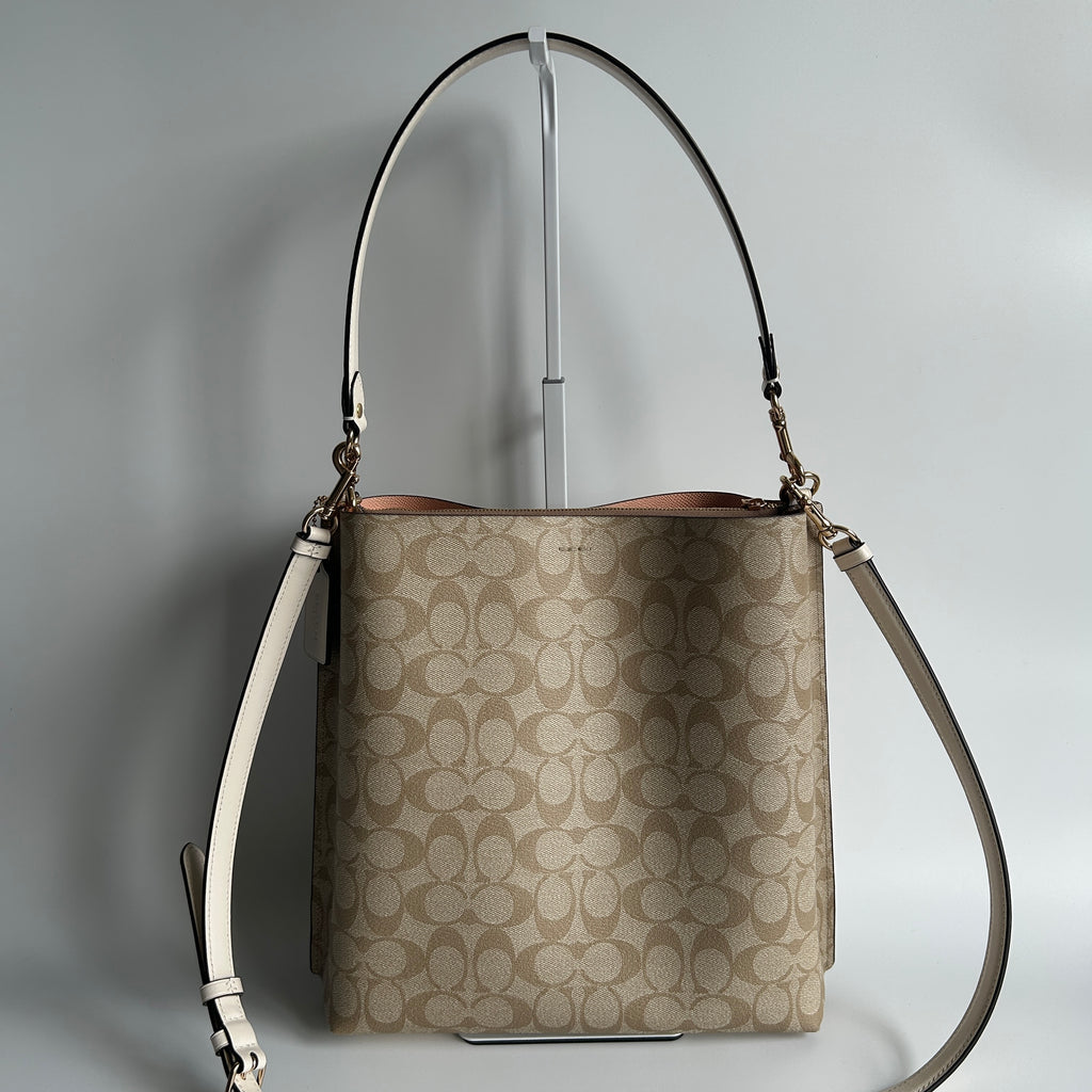Coach Mollie CA561 Khaki Chalk Canvas Leather Bucket Bag Excellent