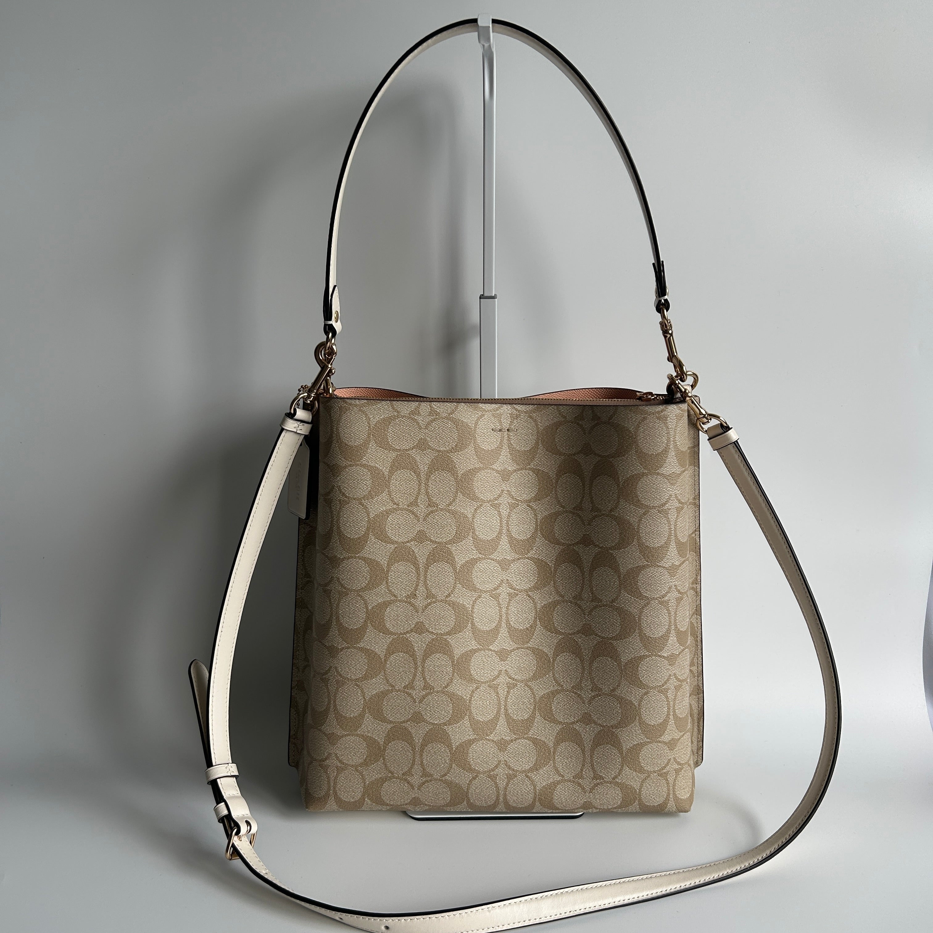 Coach Mollie CA561 Khaki Chalk Canvas Leather Bucket Bag Excellent