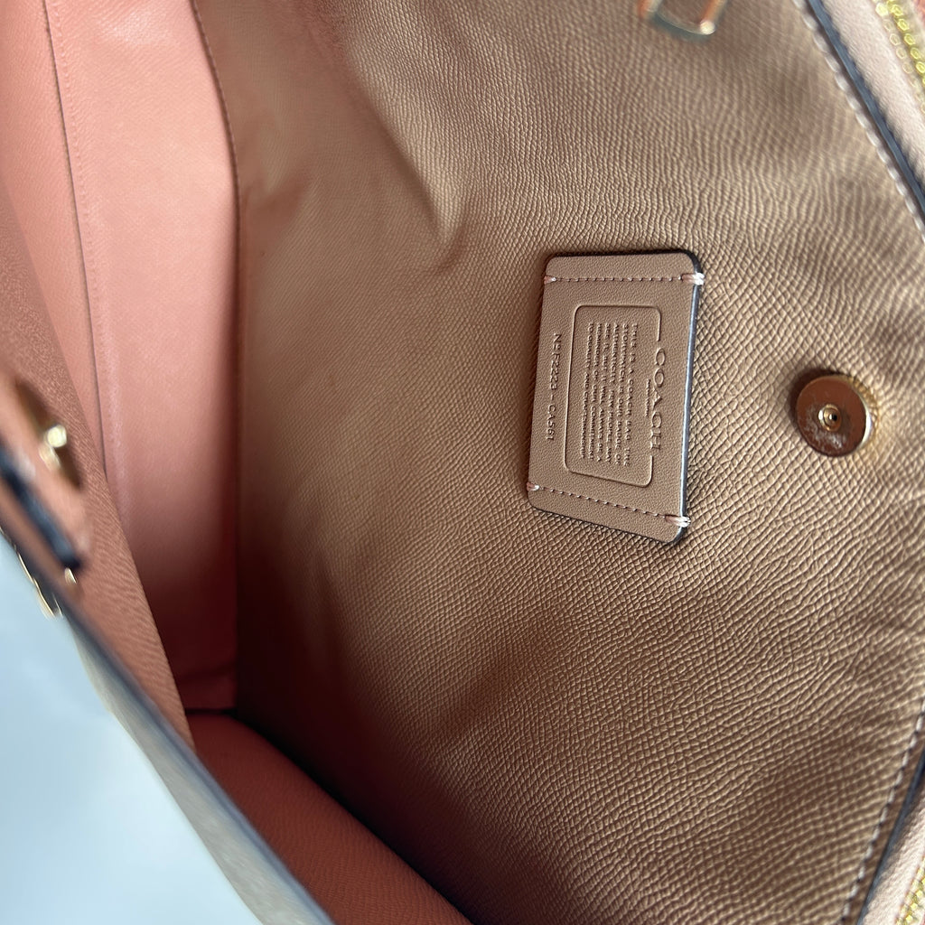 Coach Mollie CA561 Khaki Chalk Canvas Leather Bucket Bag Excellent