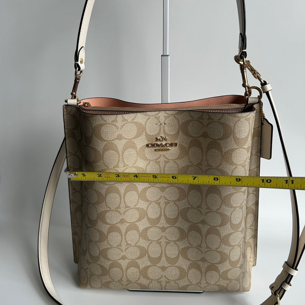 Coach Mollie CA561 Khaki Chalk Canvas Leather Bucket Bag Excellent