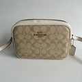 Coach Jamie Chalk White Signature Canvas Leather Camera Bag Good
