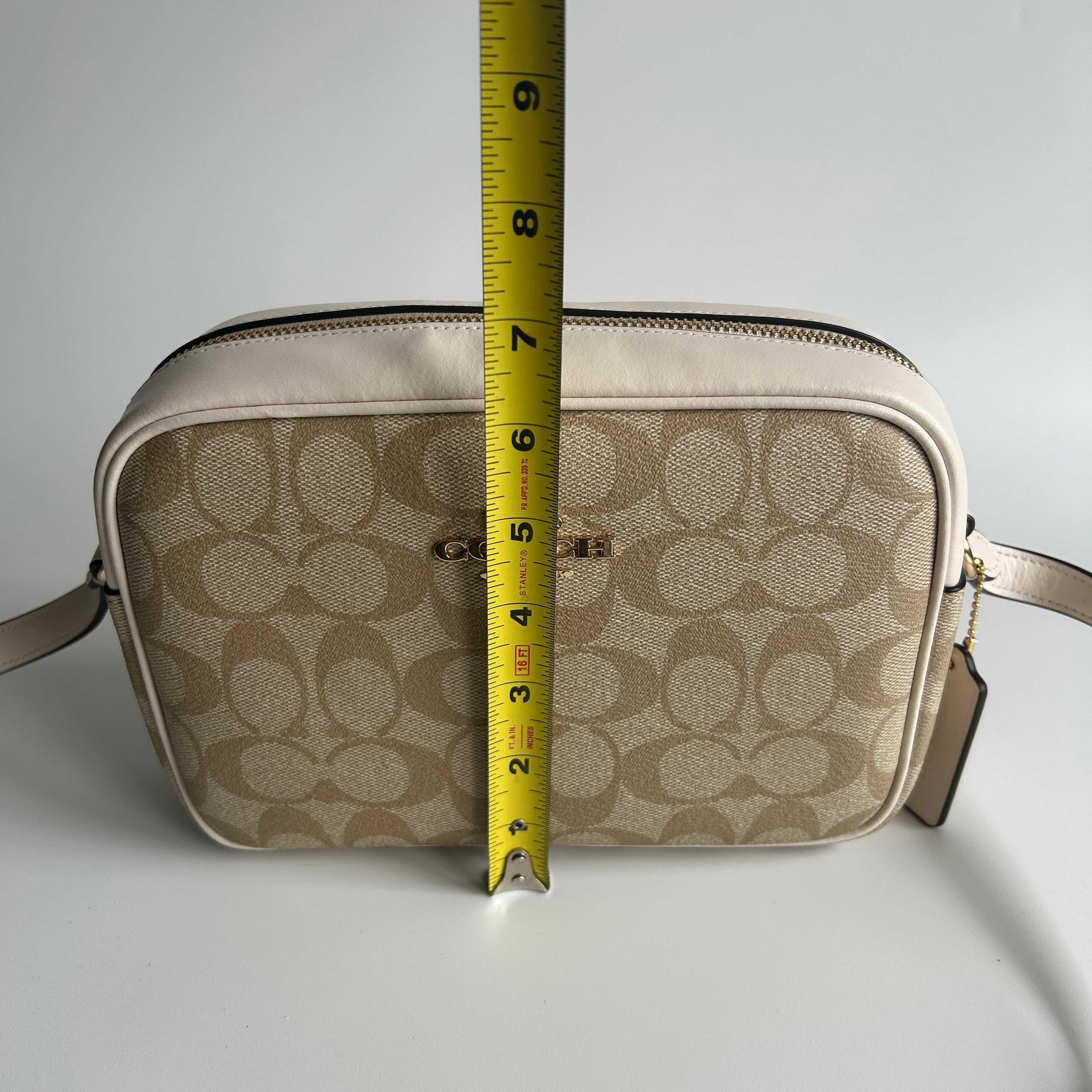 Coach Jamie Chalk White Signature Canvas Leather Camera Bag Good