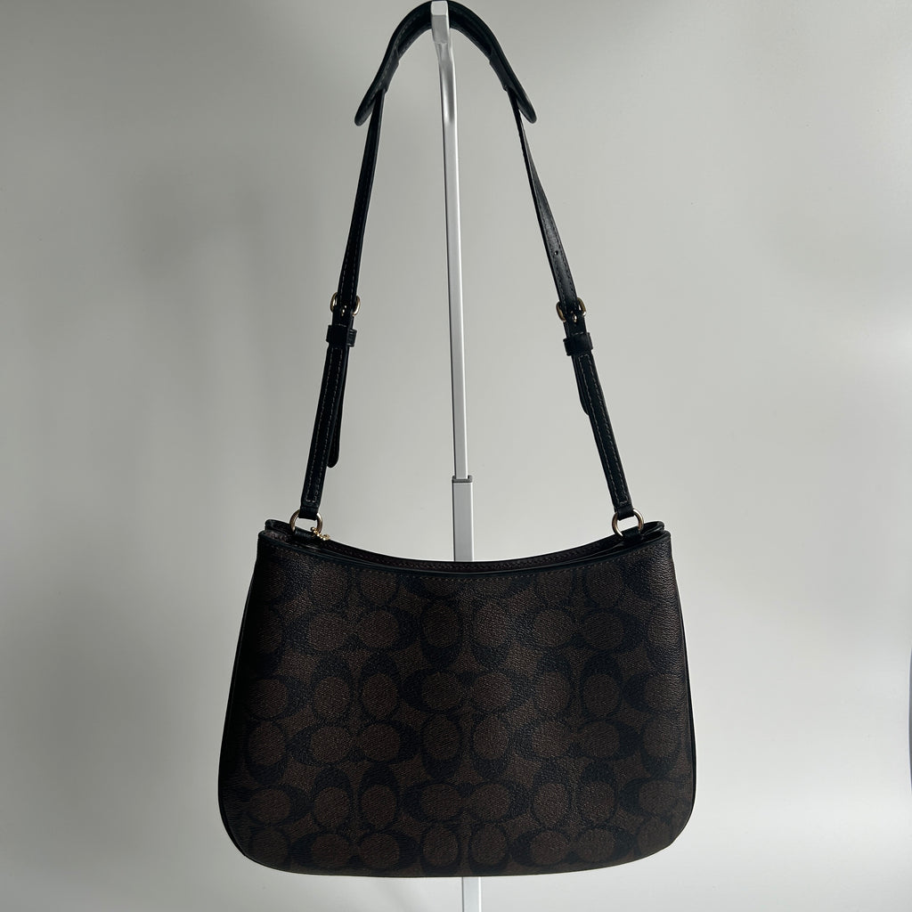 Coach Penelope Brown Signature Canvas Leather Shoulder Bag CO953 Excellent