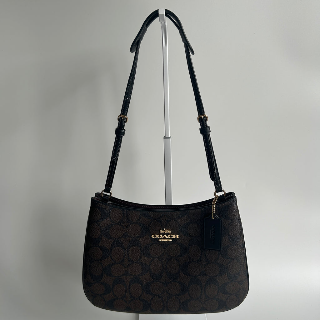 Coach Penelope Brown Signature Canvas Leather Shoulder Bag CO953 Excellent