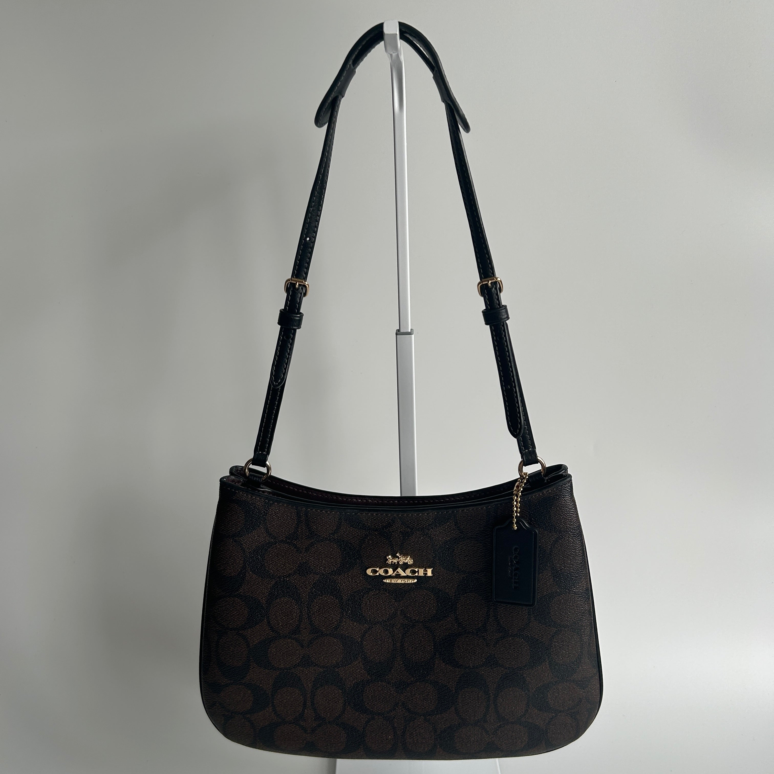 Coach Penelope Brown Signature Canvas Leather Shoulder Bag CO953 Excellent
