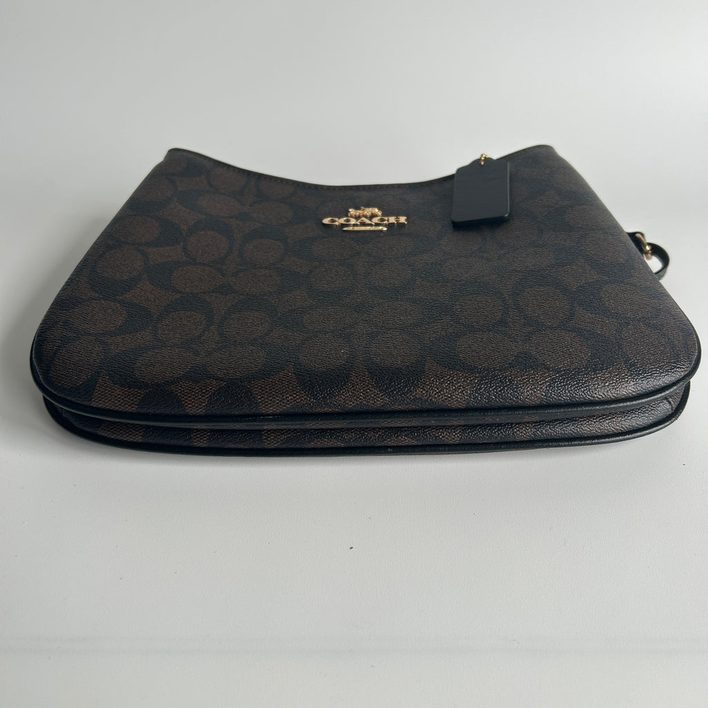 Coach Penelope Brown Signature Canvas Leather Shoulder Bag CO953 Excellent