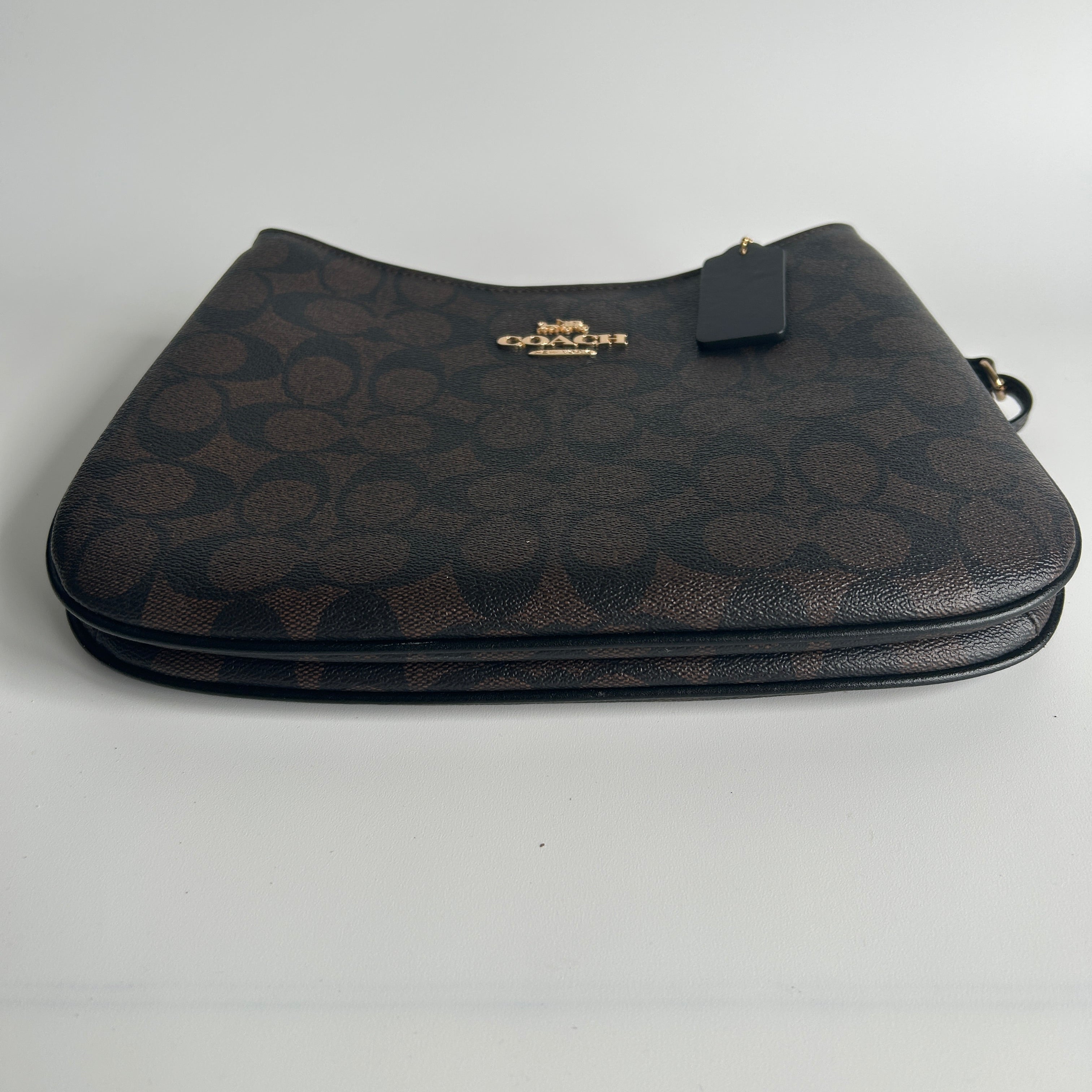 Coach Penelope Brown Signature Canvas Leather Shoulder Bag CO953 Excellent