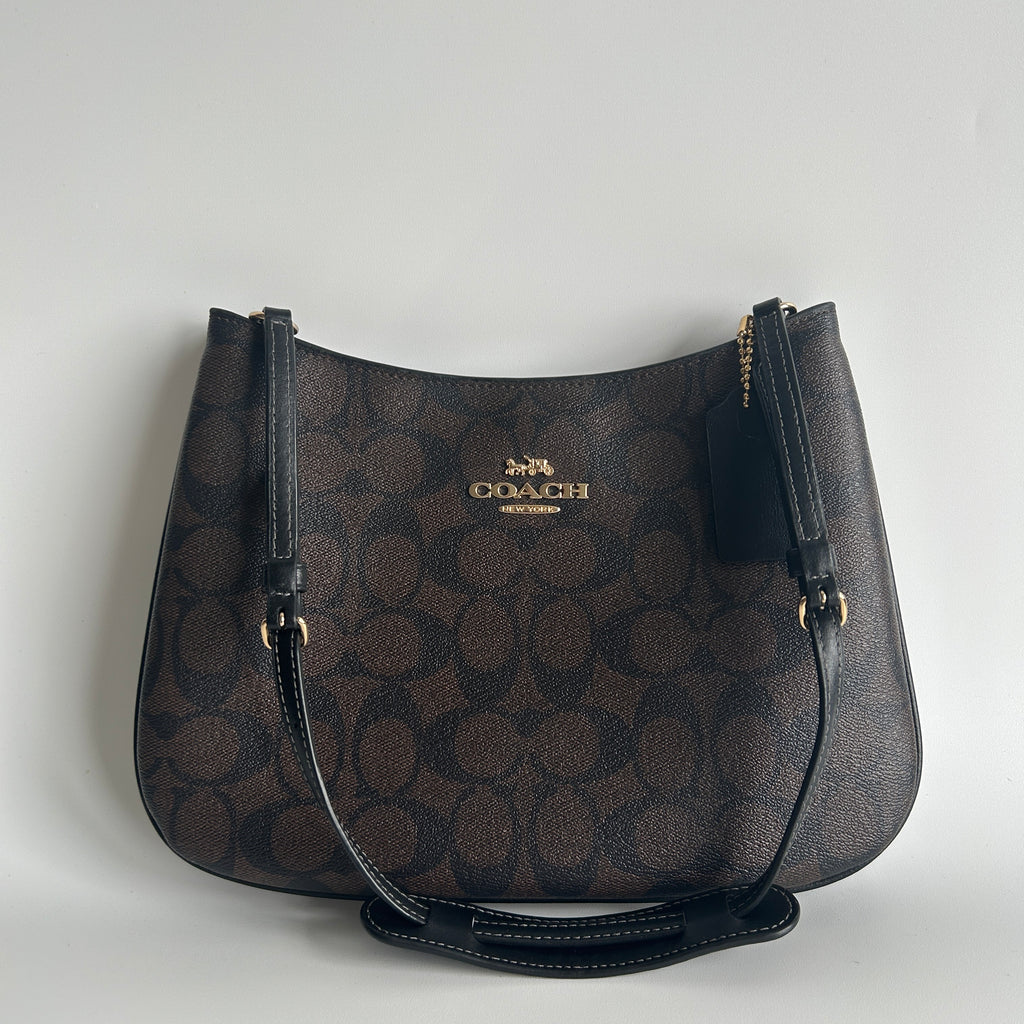 Coach Penelope Brown Signature Canvas Leather Shoulder Bag CO953 Excellent
