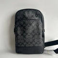 Coach Graham Pack Charcoal Black Signature Canvas Leather Sling Bag C2932 New