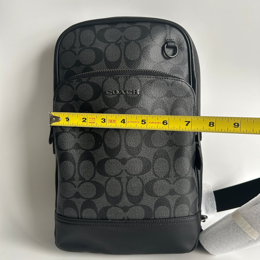 Coach Graham Pack Charcoal Black Signature Canvas Leather Sling Bag C2932 New
