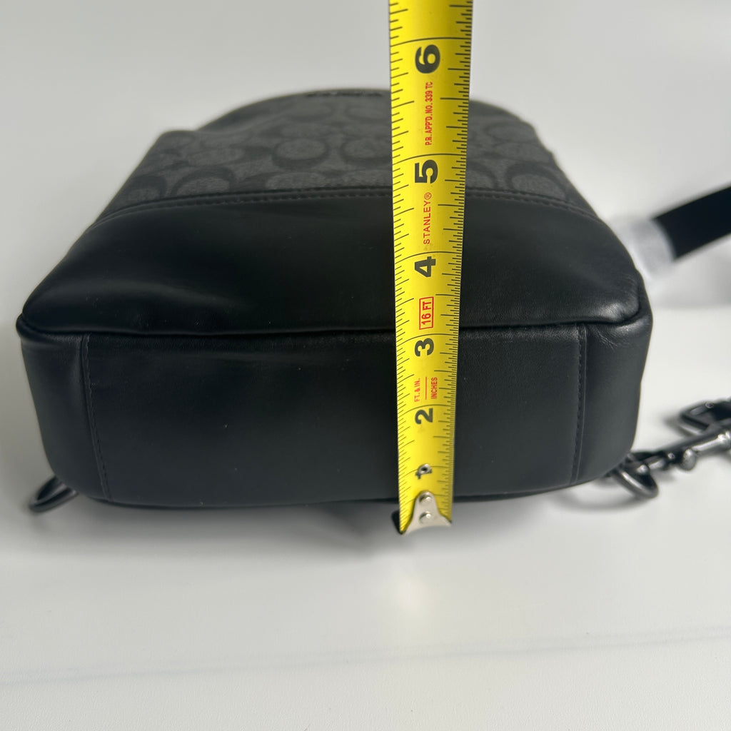 Coach Graham Pack Charcoal Black Signature Canvas Leather Sling Bag C2932 New