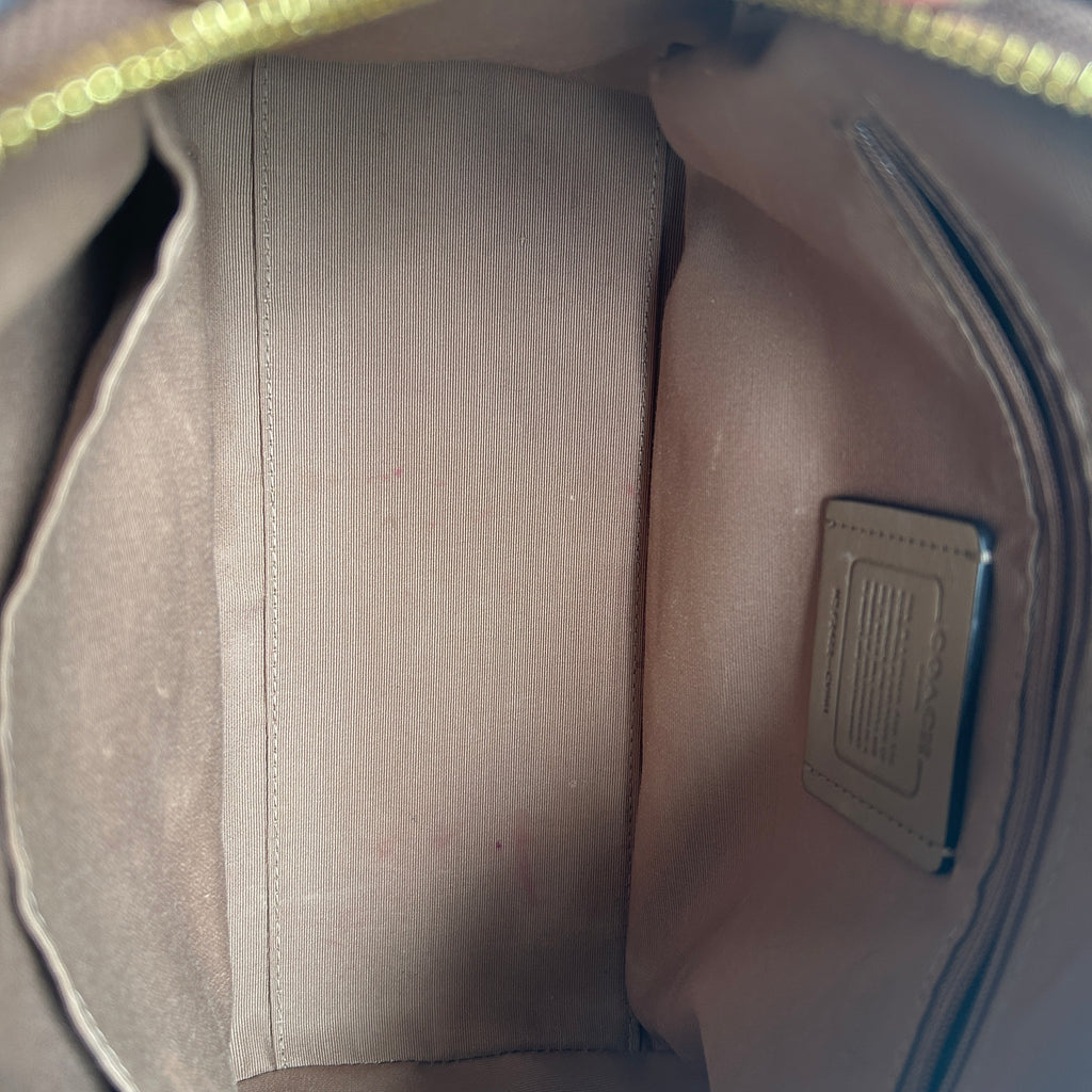 Coach Rowan Satchel Khaki Saddle Signature Canvas Leather Bag Good
