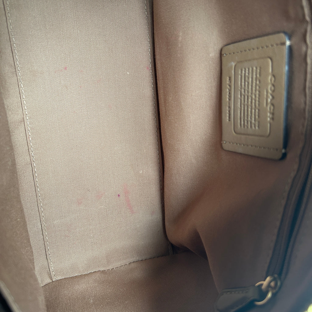 Coach Rowan Satchel Khaki Saddle Signature Canvas Leather Bag Good
